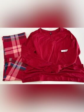 SOMA XL / XLARGE FAMILY PAJAMA RED HENLEY & SNUGGLE PLAID PANTS SET NEW NWT